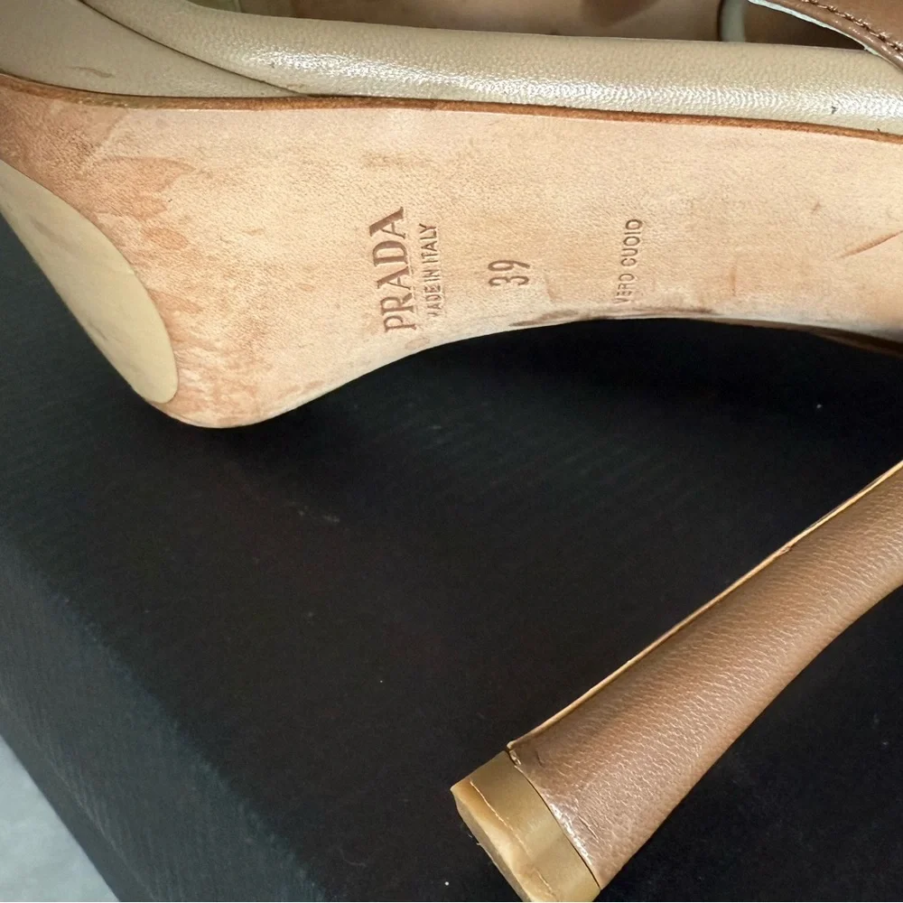 Prada Wavy Fairy Tan Beige Leather Mary Jane Strap Heels • 39 - Picture 11 of 12